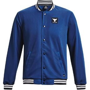 Under Armour Men's Project Rock Mesh Varsity Jacket, Blue Mirage/White, LARGE