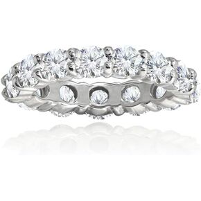 Hoops & Loops Sterling Silver Cubic Zirconia 4mm Round-Cut Anniversary Eternity Band Ring