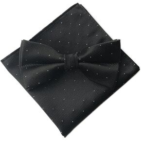 Secdtie Men's Micro Polka Dots Wedding Party Pre-tied Bow Tie Pocket Square Set