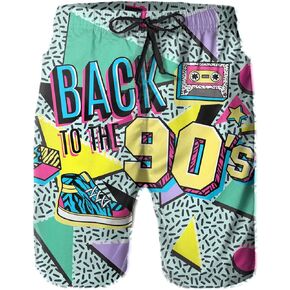 Mens 80s 90s Swim Trunks Quick Dry Striped Swim Shorts with Mesh Lining Swimsuit