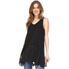 Women's Sleveless Flare Full Slip Dress with Sheer Scoop Bottom