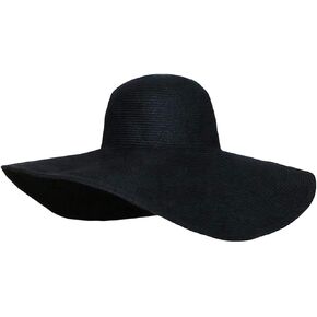 UPSTORE 1 PK Black Summer Big Brim Beach Hat with Big Bowknot Straw Hat Wide Brim Cap