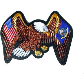 U.S. Navy And USA Flags On Eagles Wings Large Embroidered Back Patch 9" X 6.5"