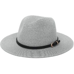 Straw Sun Hats for Women Men Panama Fedora Summer Hat with Leather Belt Wide Brim Beach Sun Jazz Cap in Kuwait