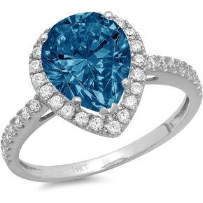 Clara Pucci 2.45ct Brilliant Pear Cut Solitaire Accent Halo Genuine Flawless Natural London Blue Topaz Gemstone Engagement Promise Anniversary Bridal Wedding Ring Solid 18K White Gold
