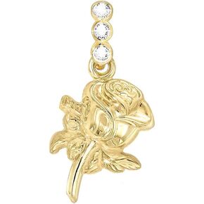 Lucchetta - Rose Pendant Flower with Sapphires | 3D 14 karat Yellow Gold | Womens Girls 14k Charms for Necklaces and Chains (up to 4mm) | Authentic Fine Jewelry from Italy