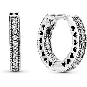 PANDORA Pavé Heart Hoop Earrings - Elegant Earrings for Women - Great Gift for Her - Made with Sterling Silver & Cubic Zirconia, With Gift Box