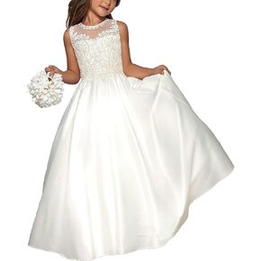 Hengyud First Holy Communion Dresses Lace Flower Girls Dress for Wedding