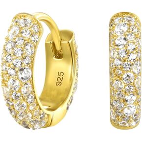Yellow Gold Plated 925 Sterling Silver Hoop Earrings Flower Set 3d Fully Iced Cubic Zirconia CZ 12mm Unisex Ice Out Huggie Small Sparkle Silver Hoop Earrings Fine Jewelry Birthday Gifts for Men,Women