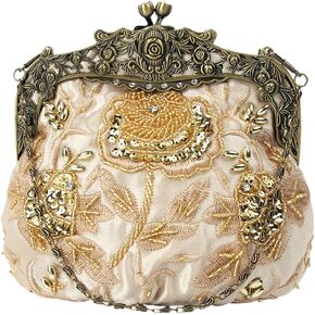 Women's Vintage Beaded Sequin Flower Evening Handbags Wedding Clutches Prom Cocktail Party Handbags