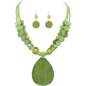 Aenu Multi Layered Strand Beads Statement Necklace for Women Seed Beads Stone Natural Shell Teardrop Pendant Necklace and Earrings Geometric Choker Necklace for Women