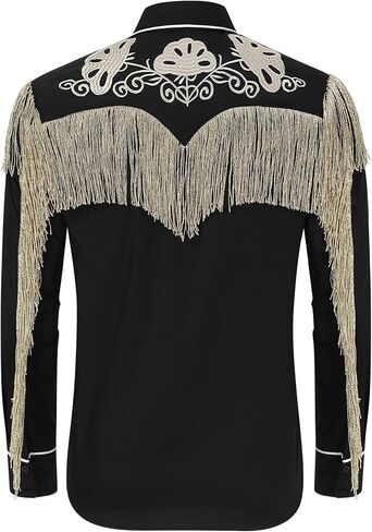 TURETRENDY Men's Western Cowboy Fringe Shirts Long Sleeve Embroidered Slim Fit Casual Button Down Shirts in Saudi Arabia