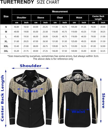 TURETRENDY Men's Western Cowboy Fringe Shirts Long Sleeve Embroidered Slim Fit Casual Button Down Shirts in Saudi Arabia