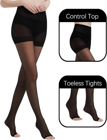 2 Pairs Toeless Pantyhose For Women, 20D Sheer Tights Open Toe Stockings with Control Top in Saudi Arabia