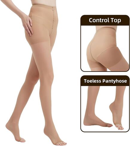 2 Pairs Toeless Pantyhose For Women, 20D Sheer Tights Open Toe Stockings with Control Top in Saudi Arabia