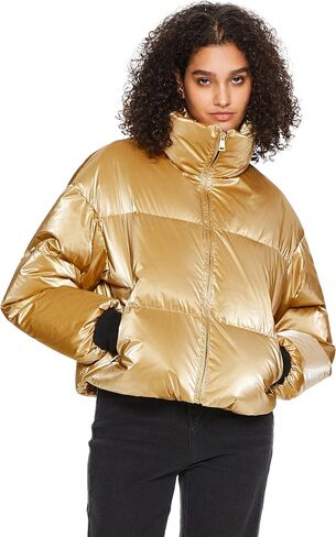Orolay Shiny Cropped Winter Puffer Jacket for Women Metallic Quilted Down Coat Zip Up in Saudi Arabia