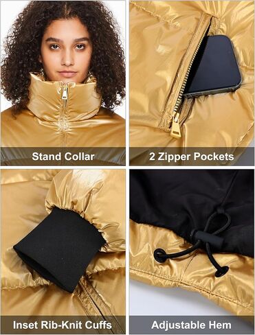 Orolay Shiny Cropped Winter Puffer Jacket for Women Metallic Quilted Down Coat Zip Up in Saudi Arabia