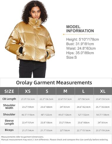 Orolay Shiny Cropped Winter Puffer Jacket for Women Metallic Quilted Down Coat Zip Up in Saudi Arabia