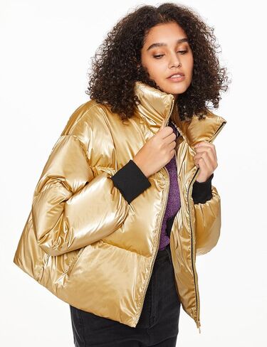 Orolay Shiny Cropped Winter Puffer Jacket for Women Metallic Quilted Down Coat Zip Up in Saudi Arabia