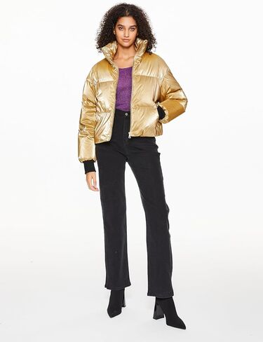 Orolay Shiny Cropped Winter Puffer Jacket for Women Metallic Quilted Down Coat Zip Up in Saudi Arabia