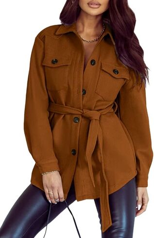 سترات نسائية من FARYSAYS للخريف والشتاء معطف واق من المطر بأكمام طويلة وأزرار سفلية in Kuwait