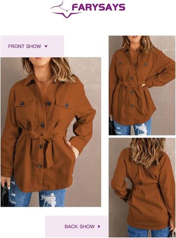 سترات نسائية من FARYSAYS للخريف والشتاء معطف واق من المطر بأكمام طويلة وأزرار سفلية in Kuwait