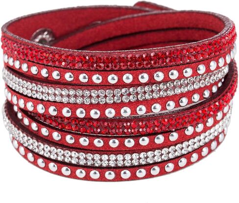 Fuqimanman2020 Leather Wrap Bracelets for Women Multilayer Boho Cuff Bracelets Crystal Rhinestone Leather Wristbands Bracelet Holiday Party Jewelry in Saudi Arabia