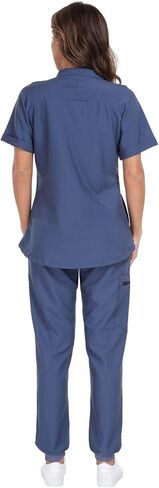 طقم Agile Motion Scrubs للنساء، قميص علوي أنيق بياقة ماندرين وسروال رياضي، 8 جيوب زي طبي مطاطي in Saudi Arabia