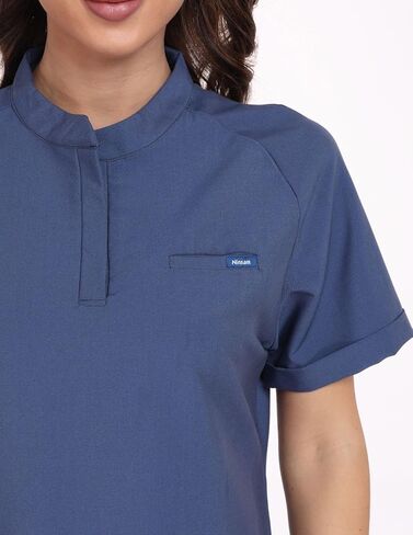 طقم Agile Motion Scrubs للنساء، قميص علوي أنيق بياقة ماندرين وسروال رياضي، 8 جيوب زي طبي مطاطي in Saudi Arabia