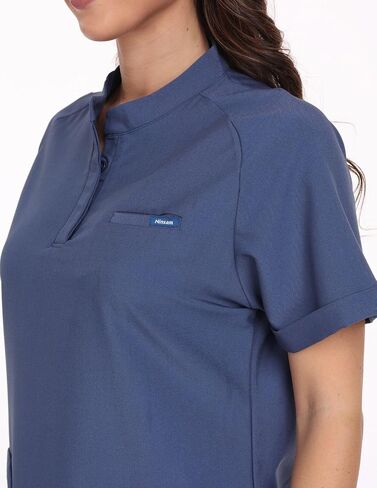 طقم Agile Motion Scrubs للنساء، قميص علوي أنيق بياقة ماندرين وسروال رياضي، 8 جيوب زي طبي مطاطي in Saudi Arabia