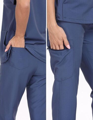 طقم Agile Motion Scrubs للنساء، قميص علوي أنيق بياقة ماندرين وسروال رياضي، 8 جيوب زي طبي مطاطي in Saudi Arabia