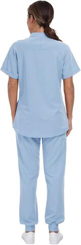 طقم Agile Motion Scrubs للنساء، قميص علوي أنيق بياقة ماندرين وسروال رياضي، 8 جيوب زي طبي مطاطي in Saudi Arabia