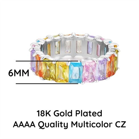 AFFY 18K الذهب الأبيض مطلي الزمرد قص متعدد الألوان AAA Created-Gemstone Eternity Ring قوس قزح, معدن, زركونيا مكعب in Saudi Arabia