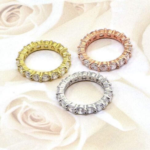Hoops & Loops Sterling Silver Cubic Zirconia 4mm Round-Cut Anniversary Eternity Band Ring in Saudi Arabia