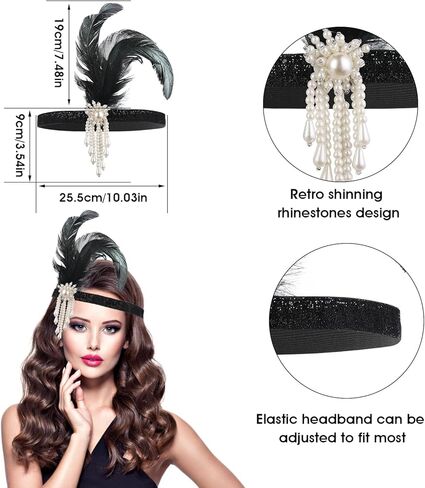 Sibba 1920s Flapper Headband Gatsby Headpiece Accessories Women's Fashion Vintage Feather Crystal Hair Headbands for Party in Kuwait