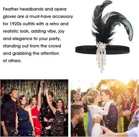 Sibba 1920s Flapper Headband Gatsby Headpiece Accessories Women's Fashion Vintage Feather Crystal Hair Headbands for Party in Kuwait