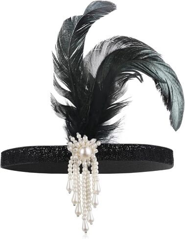Sibba 1920s Flapper Headband Gatsby Headpiece Accessories Women's Fashion Vintage Feather Crystal Hair Headbands for Party in Kuwait