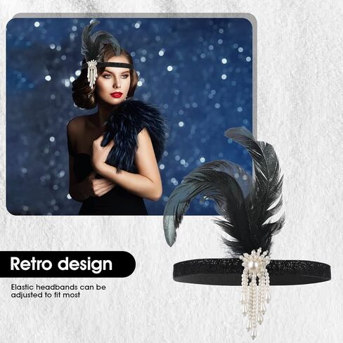 Sibba 1920s Flapper Headband Gatsby Headpiece Accessories Women's Fashion Vintage Feather Crystal Hair Headbands for Party in Kuwait