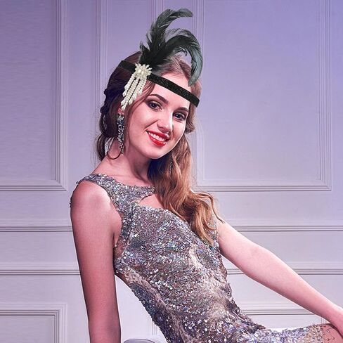 Sibba 1920s Flapper Headband Gatsby Headpiece Accessories Women's Fashion Vintage Feather Crystal Hair Headbands for Party in Kuwait