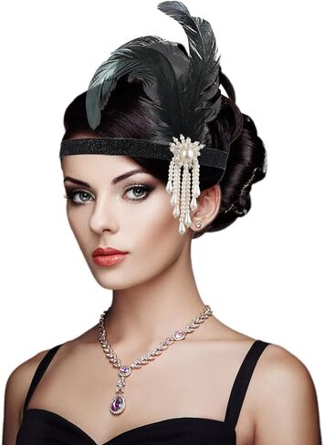 Sibba 1920s Flapper Headband Gatsby Headpiece Accessories Women's Fashion Vintage Feather Crystal Hair Headbands for Party in Kuwait