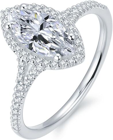 خواتم مويسانيتي مقطوعة من Moisland Marquise، خواتم خطوبة هالة مويسانيتي 1 قيراط، خواتم مويسانيتي مقطوعة 1 قيراط للنساء in Kuwait