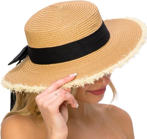 Floppy Sun Hat for Women - Summer Straw Wide Brim Beach Travel Foldable Hats in Saudi Arabia