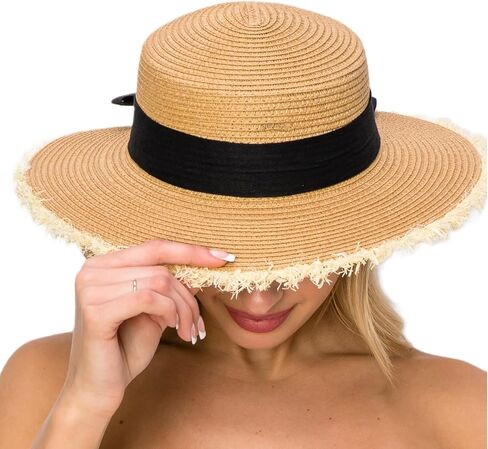 Floppy Sun Hat for Women - Summer Straw Wide Brim Beach Travel Foldable Hats in Saudi Arabia