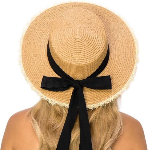 Floppy Sun Hat for Women - Summer Straw Wide Brim Beach Travel Foldable Hats in Saudi Arabia