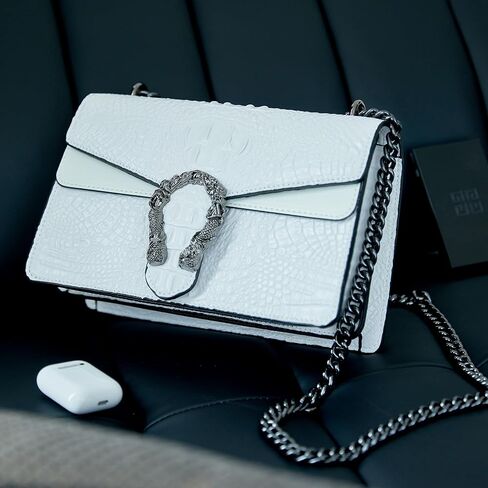 Aiqudou Crossbody Bag and Satchel Purse for Women - Fashion Snake Print Chain Purse Luxury PU Leather HandBag in Saudi Arabia