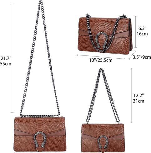 Aiqudou Crossbody Bag and Satchel Purse for Women - Fashion Snake Print Chain Purse Luxury PU Leather HandBag in Saudi Arabia