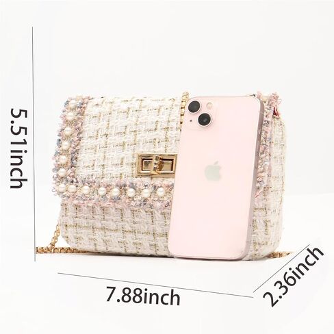Qiayime المرأة الصغيرة اللؤلؤ محفظة وحقيبة يد مقبض علوي تويد مطرز سلسلة مساء حقيبة كتف مخلب حقيبة كروسبودي in Kuwait