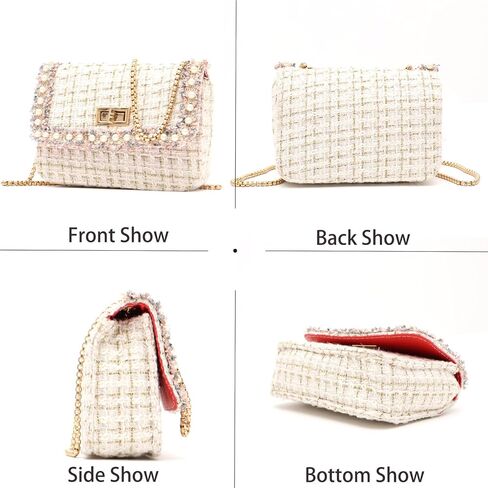 Qiayime المرأة الصغيرة اللؤلؤ محفظة وحقيبة يد مقبض علوي تويد مطرز سلسلة مساء حقيبة كتف مخلب حقيبة كروسبودي in Kuwait