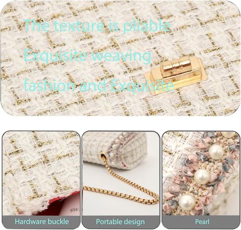 Qiayime المرأة الصغيرة اللؤلؤ محفظة وحقيبة يد مقبض علوي تويد مطرز سلسلة مساء حقيبة كتف مخلب حقيبة كروسبودي in Kuwait