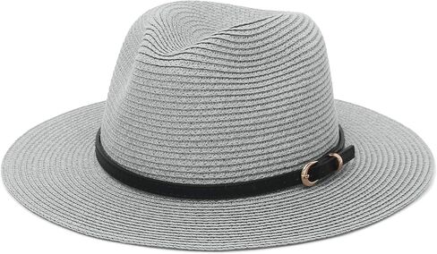 Straw Sun Hats for Women Men Panama Fedora Summer Hat with Leather Belt Wide Brim Beach Sun Jazz Cap in Kuwait